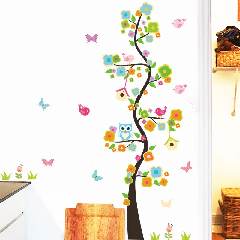 Виниловые наклейки на стену с изображением животных, совы, бабочки, цветов, дерева для детской комнаты, для мальчиков и девочек, домашний декор, для дивана, гостиной, Наклейки на стены, детские наклейки