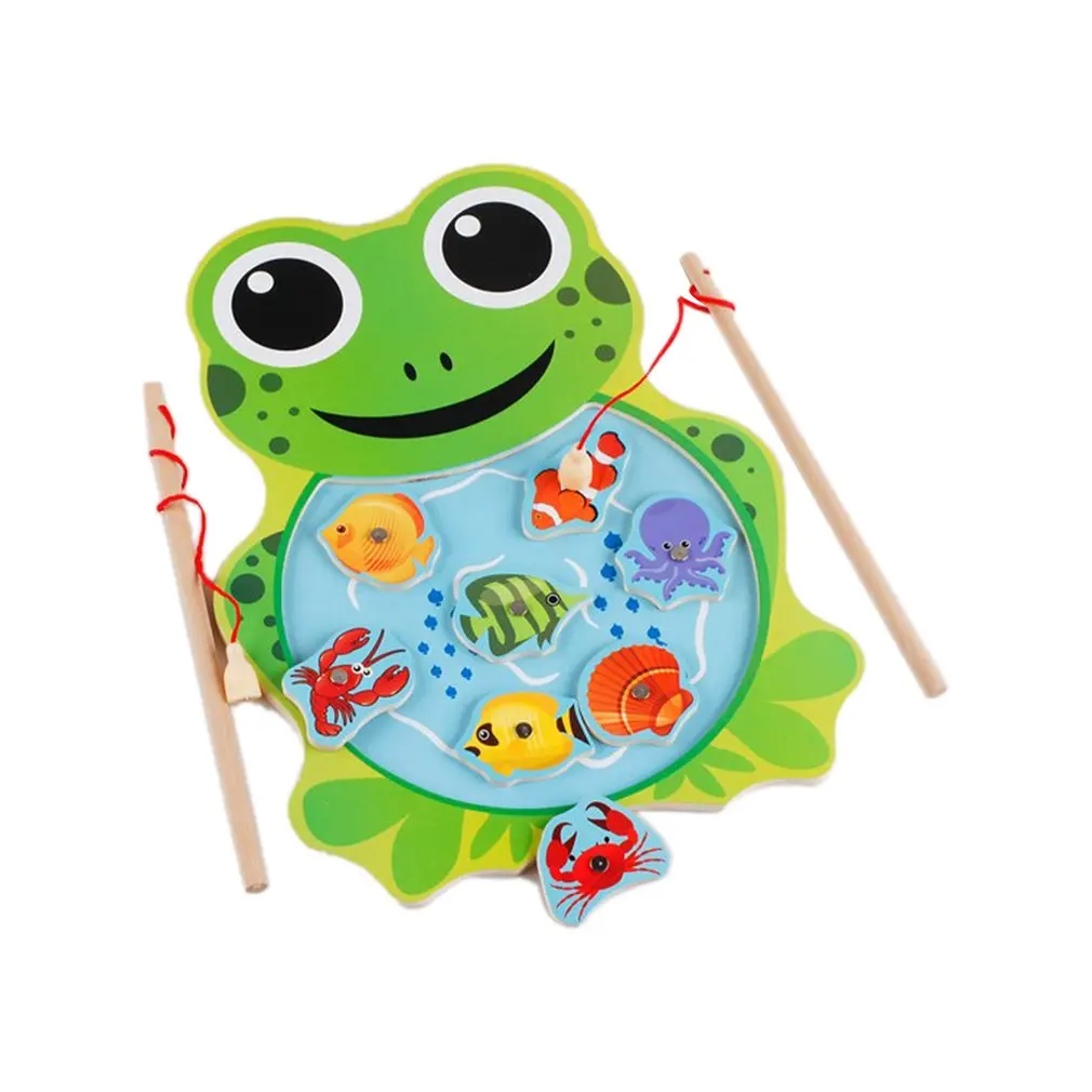 Creative Wooden Fishing Toy Set Baby Kids Fishing Learning