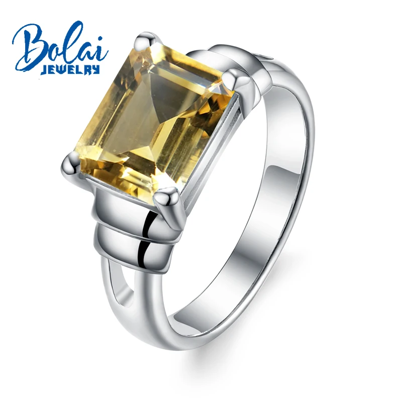 

Bolaijewelry,Natural citrine oct9*11mm Gemstone Rings 925 sterling silver fine jewelry for women Christmas party gift box