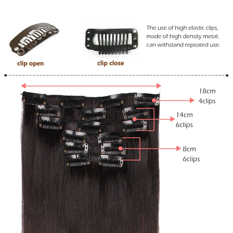 16 clips 24 inch Long Straight Synthetic Hair Extensions 140g false clip hairs High Temperature Fiber Black and Blond Hairpiece