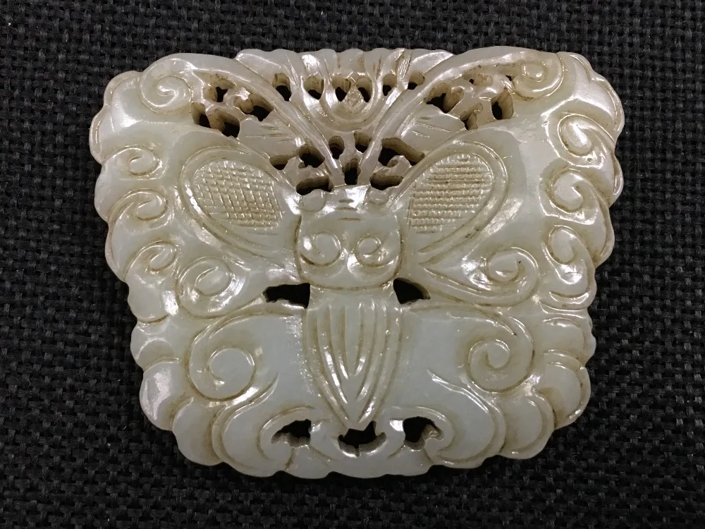 Ming and Qing antiques natural Xinjiang old Hetian jade double-sided butterfly junk ancient pendant hp10# | Украшения и
