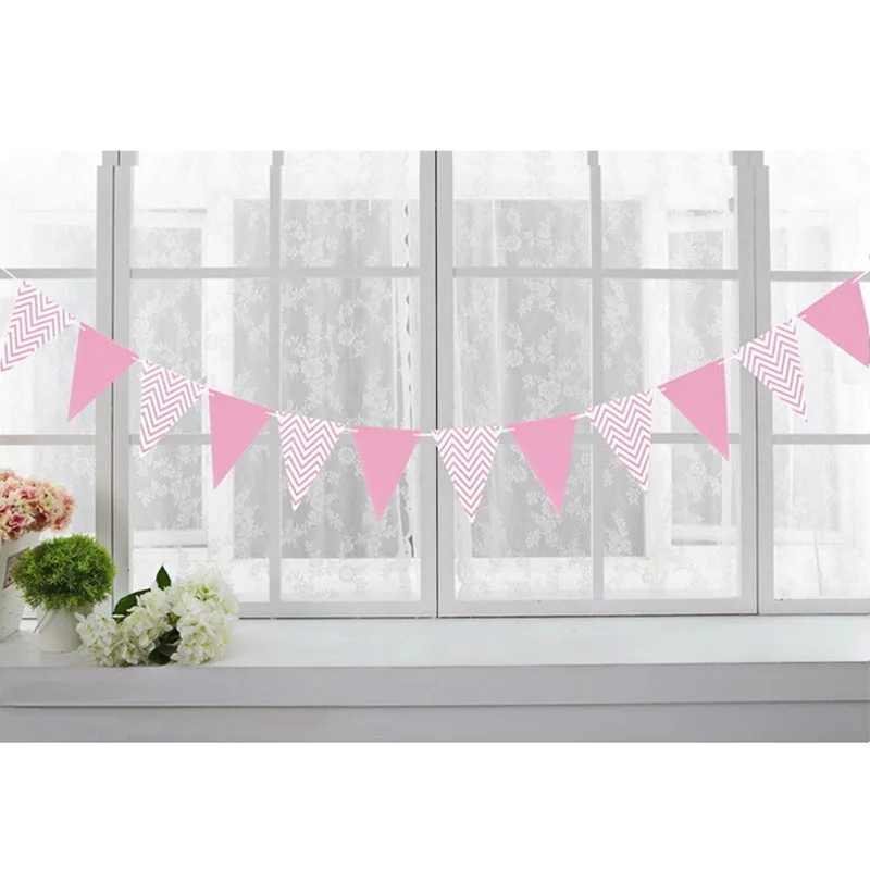 12PC Flags Happy Birthday Banner Decoration Candy Bar Bunting Wedding Supplies Babyshower Wreath Slingers Garlands Party Decor