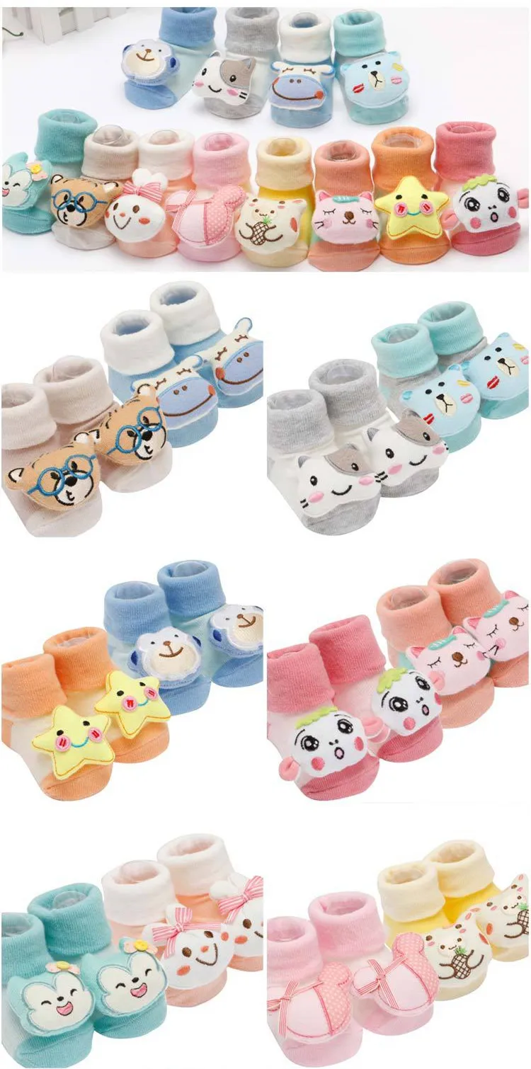 Meias dos Desenhos Animados do Bebê Recém-nascido para Meninos e Meninas Meias com Solas de Borracha Criança Infantil Antiderrapante Algodão Animal Meias 4 Pares - Lote 4 para meninos e meninas criança infantil antiderrapante