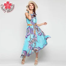 Women Summer Dresses 2015 Hot New Bohemian Beach Print Super Long Vestido Plus Size X-6ML Slim Dresses Orange Yellow Print Dress