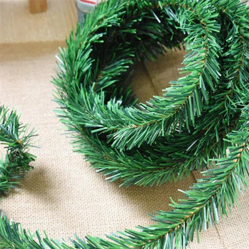 5.5M Green Pine Needle Rattan Vine Christmas Pendant Decoration Ornaments Xmas Party Hanging Tinsel Green Leaf Garden Xmas#B5