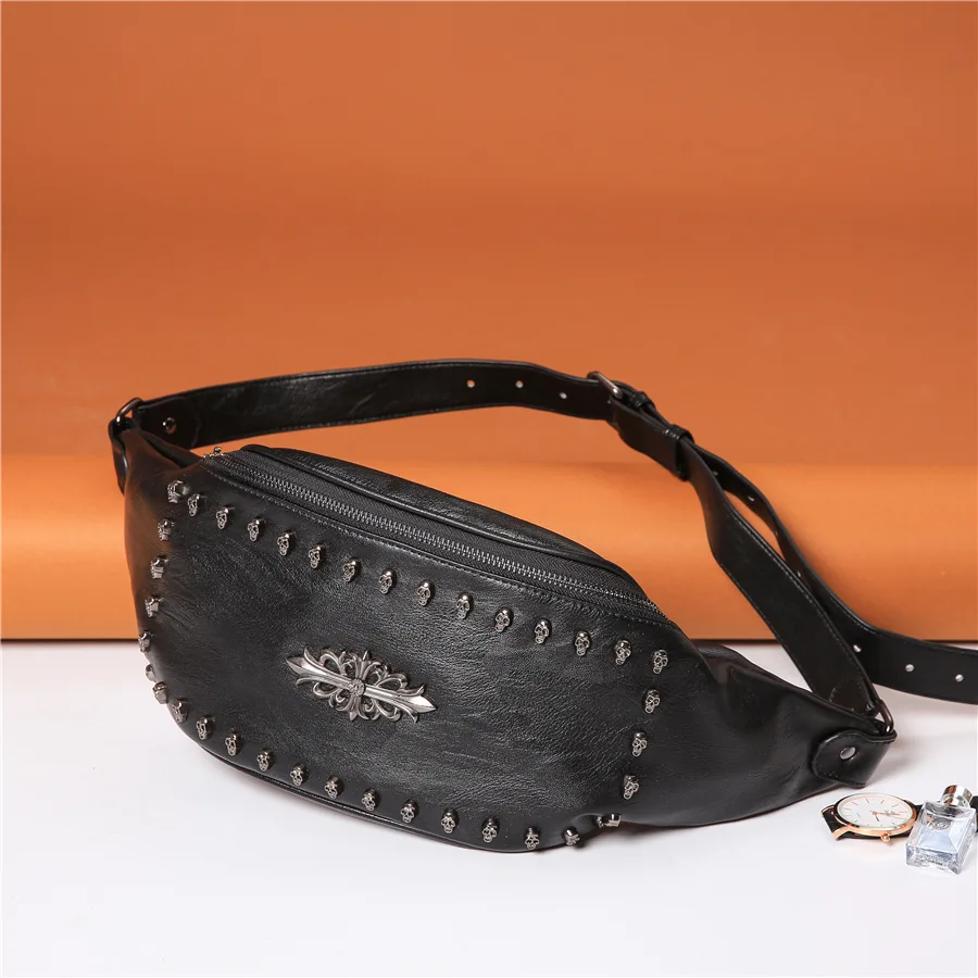 

Rivet Men And Women Chest Package Trend The Tide Brand Pocket Disco Dancing Personality Back waist pack bag PU