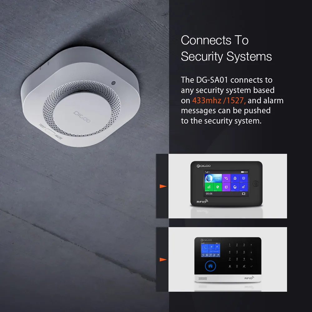 DIGOO DG-SA01 Fire Alarm Detector Independent Photoelectric Smoke Sensor Remote Alert Work with HOSA HAMA