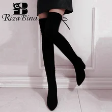 RIZABINA/женские высокие сапоги; мягкая удобная обувь на квадратном каблуке; женские ботфорты; повседневные офисные мотоботы; Размеры 35-40