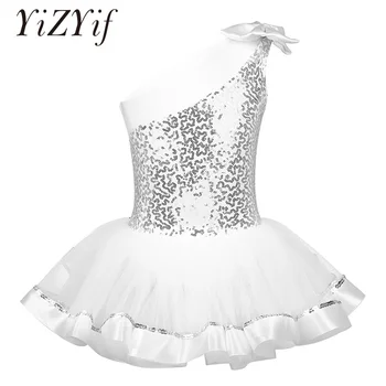 

YiZYiF Girls Ballet Dress Kid Ballet Leotard One Shoulder Bowknot Shiny Sequins Ballet Dance Gymnastics Leotard Tutu Dress Girls
