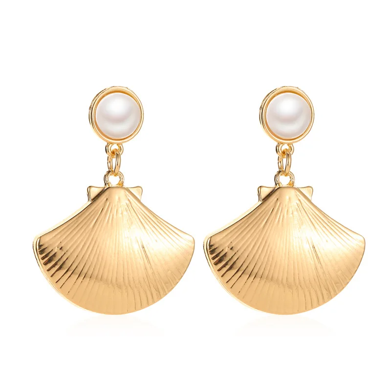 

Fashion Gold Silver Color Metal Earring Charm Statement Jewelry 2019 Trendy Shell Pearl Women Drop Earrings