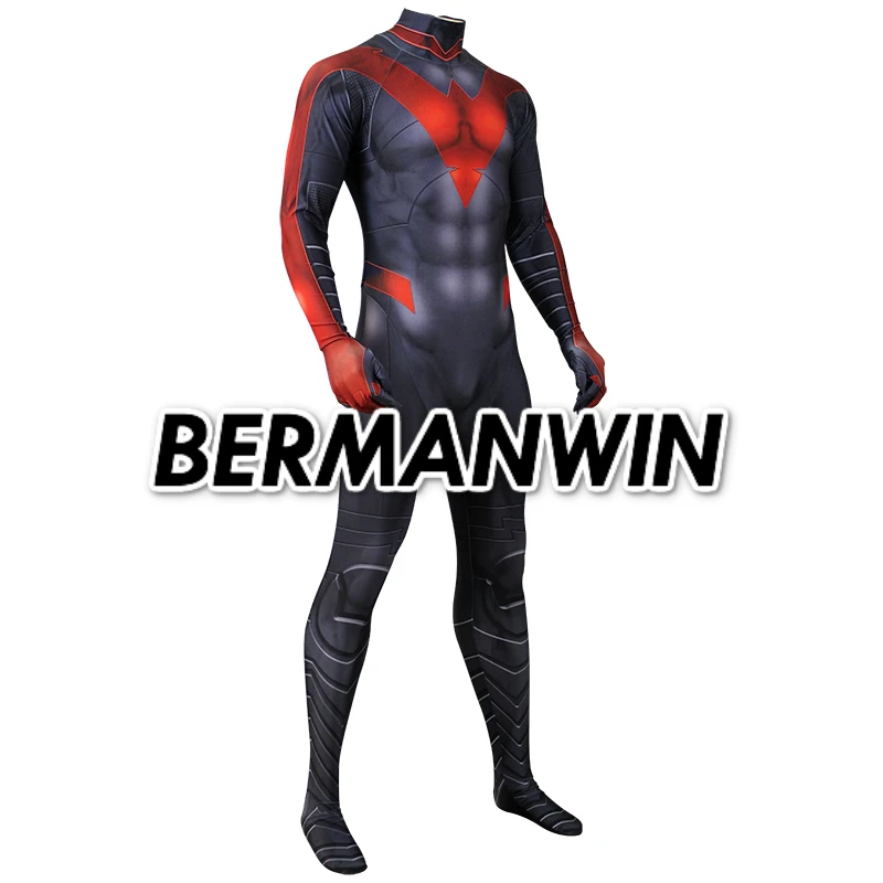 BERMANWIN высокое качество 3D принт Nightwing костюм Batman Arkham City взрослых Для мужчин супергероя Косплэй Зентаи комбинезон ночь крыла костюм