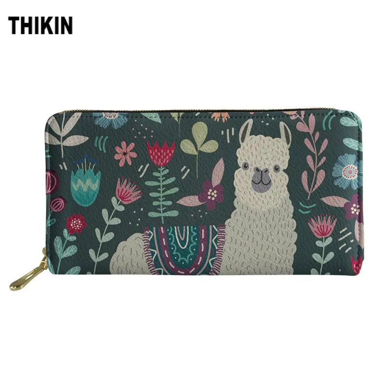 

THIKIN Cute Sloth Llamas Alpaca Women Wallet PU Leather Ladies Zipper Long Purse Trendy Money Purse Card Holder Cartera Mujer
