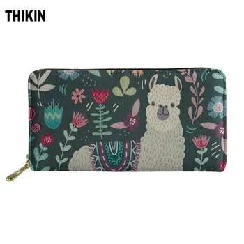 

THIKIN Cute Sloth Llamas Alpaca Women Wallet PU Leather Ladies Zipper Long Purse Trendy Money Purse Card Holder Cartera Mujer