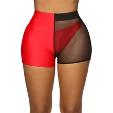 Женские сексуальные однотонные Шорты для плавания с высокой талией, сетчатые, полупрозрачные, сексуальные, пляжные, бикини, купальники, шорты# P35