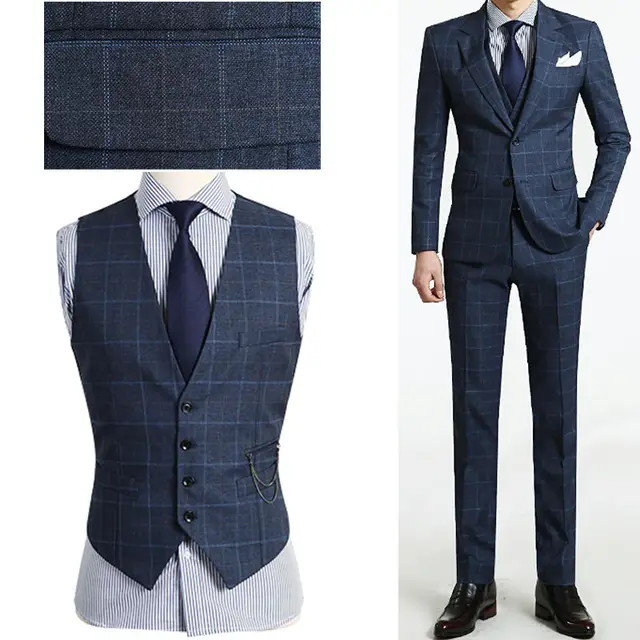 Custom Made Blue Men Suit Tailor Made Plaid Suit Bespoke Men Wedding