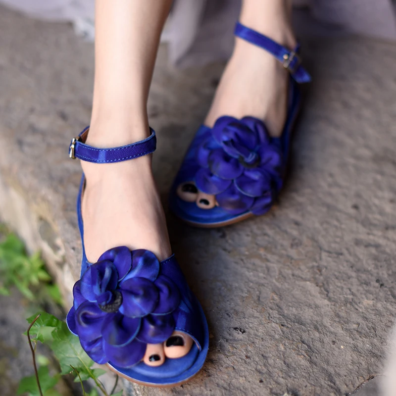 

Artmu Fashion Flowers Sheepskin Women Sandals Handmade Dress Shoes Flats Slippers Lady Shoes Sandalias zapatos mujer Original