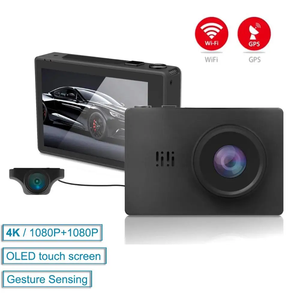 

ZUCZUG 3.0'' touch screen 4K Ultra HD GPS WIFI Car Dash Cam 2160P DVR with 1080P Rear Camera Night Vision Dual Lens Dashcam