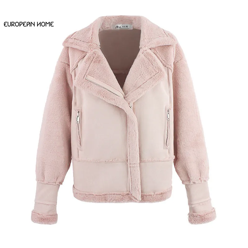 Осенне-зимняя женская куртка из овечьей шерсти, пальто корейского размера плюс, свободная утепленная короткая мотоциклетная теплая куртка, женская одежда, верхняя одежда LQ432