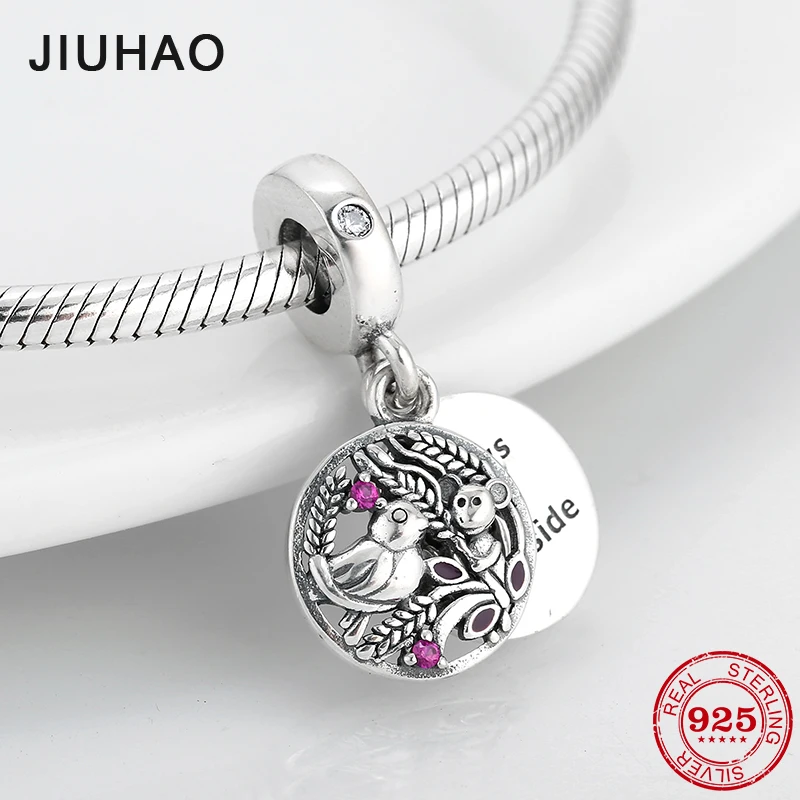 

Monkeys and birds 925 Sterling Silver always by your saide fine Pendants Bead Fit Original Pandora Charm Bracelet Jewelry making