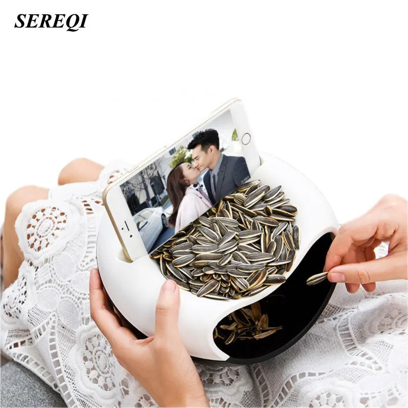 

SEREQI Multifunctional Food Snack Storage Box Double Deck Round Plastic Desktop Garbage Storage Case Organizer Cell Phone Holder