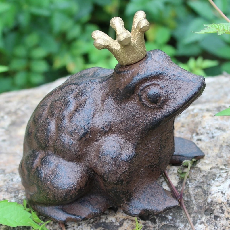 Set of 2 Charming Crowned Frog Prince Cast Iron Figural Sculpture Statue Vintage Ornament Home Garden Accent Cottage House Decor Set of 2 Charming Crowned Frog Prince Cast Iron Figural Sculpture Statue Vintage Ornament Home Garden Accent Cottage House Decor
