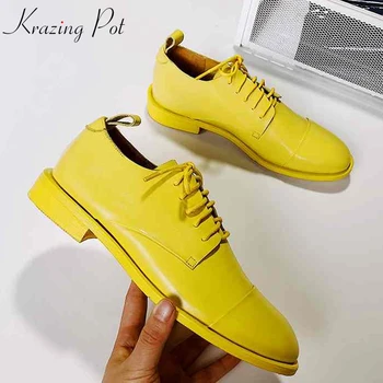 

Krazing pot sheep leather colorful Autumn season laca up low heels simple concise lazy fashion British school oxford shoes l30