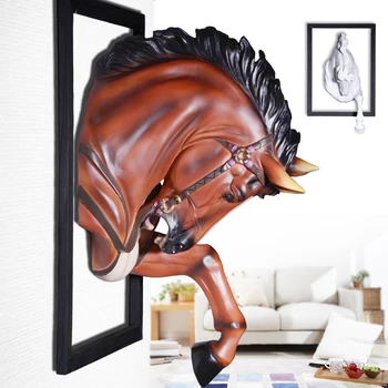 

Animal Extending The Horseshoe Horse Head Hanging Stereo Creative Livingroom Mural Home Wall Background For Decor Resin Craft