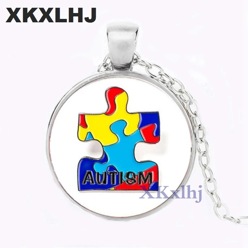 

XKXLHJ New Arrived Autism Care Colorful Puzzle Symbol Necklace Take Care of Autism Spread Love Statement Necklace Kids Jewelry