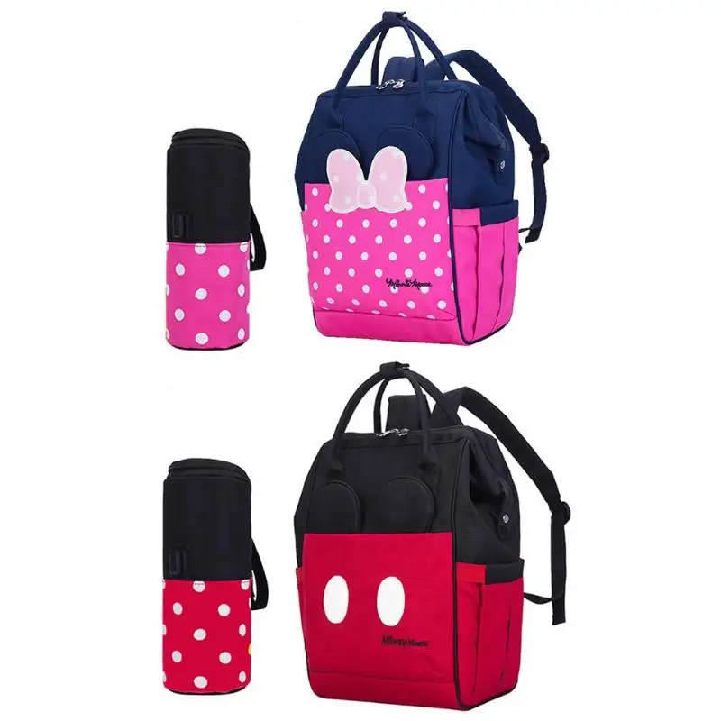 

DISNEY 2pcs Maternity Baby Diaper Bags Minnie Mickey Infant Nappy Bag with USB Bottle Warmer Insulation Bags Mummy Mum Backpack