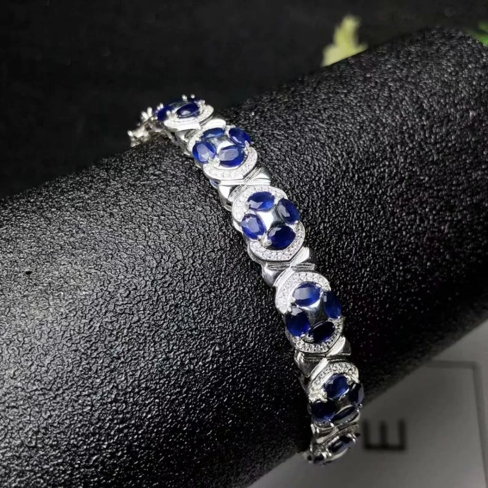 

shilovem 925 silver sterling real Natural sapphire cuff Bracelets fine Jewelry trendy gift women new plant 3*4mm yhsz030408agl