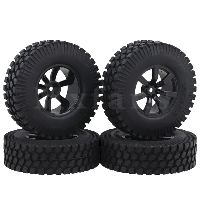 Special Offers Mxfans 100mm Dia Gravel Pattern Rubber Tires & 7 Spoke Plastic Wheel Rims for RC 1:10 Rock Crawler Pack of 4