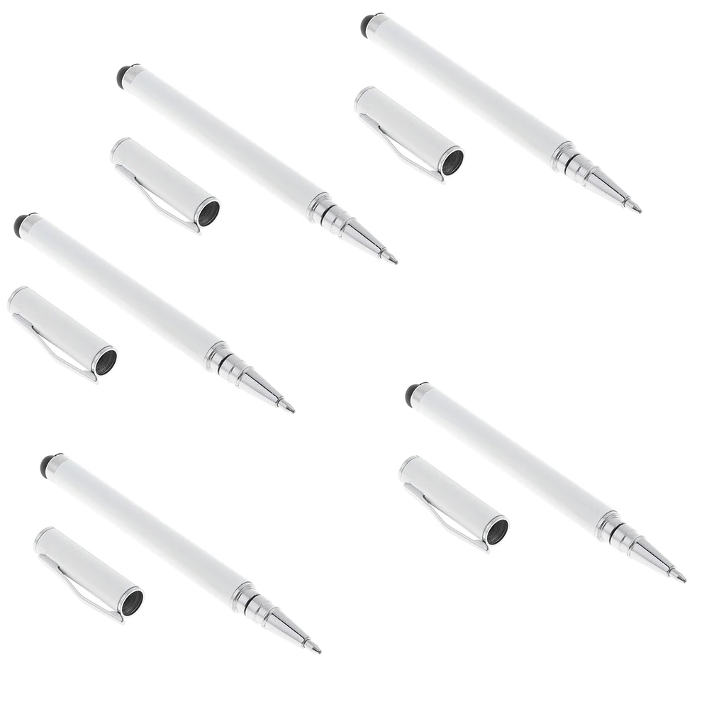 5 Pieces 2 In 1 Capacitive Stylus All Touch Screen Pen for Samsung White
