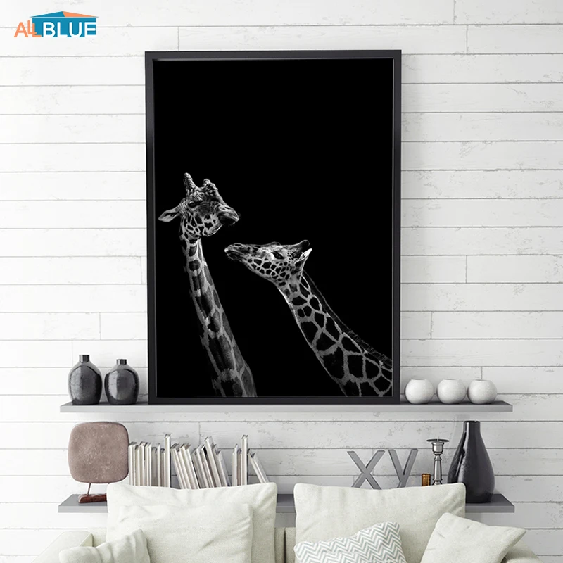 Square Animal Photo Canvas Wall Art Picture Prints Blue Black Africa Giraffe
