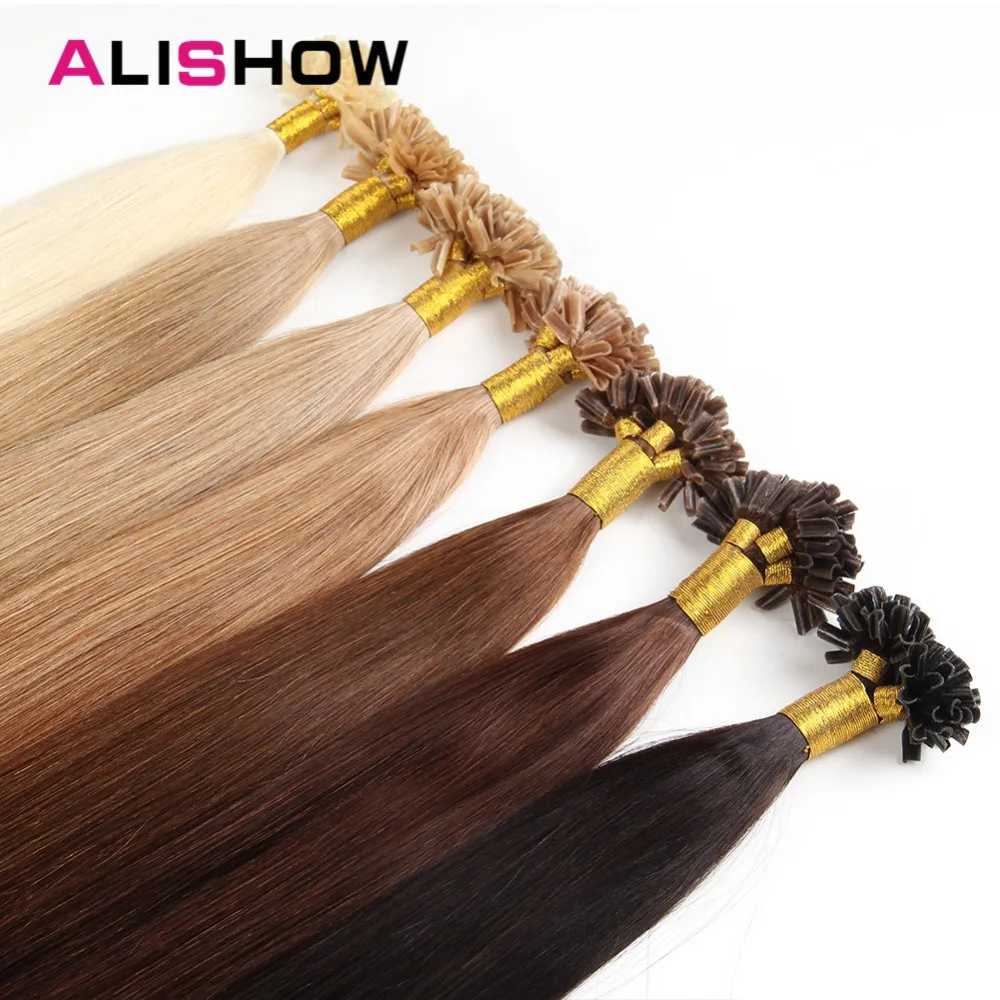 Alishow 50 г Remy натуральные волосы Nail U Tip Наращивание волос прямые предварительно скрепленные волосы на кератиновых капсулах #2 темно-г