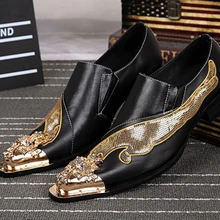 Christia Bella Marke Männer Schuhe Mode Gold Spitz Kleid Schuhe Stickerei Echtem Leder Bankett Partei Schuhe Männer Müßiggänger