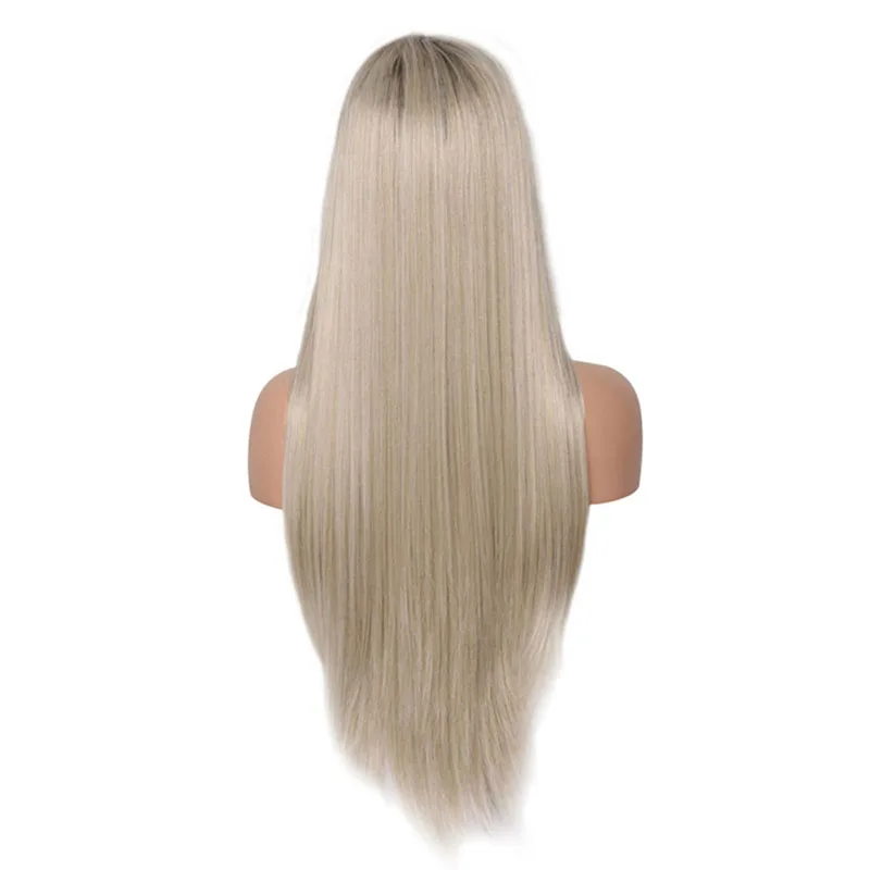 Charisma Glueless Wig Straight Hair Ombre Blonde Lace Front Wig Short Brown Roots Full Density Synthetic Wigs For Black Women