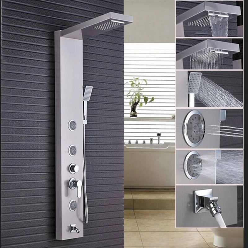 Nickle Brushed Bath Shower Column Wall Mounted Rain Waterfall Shower
