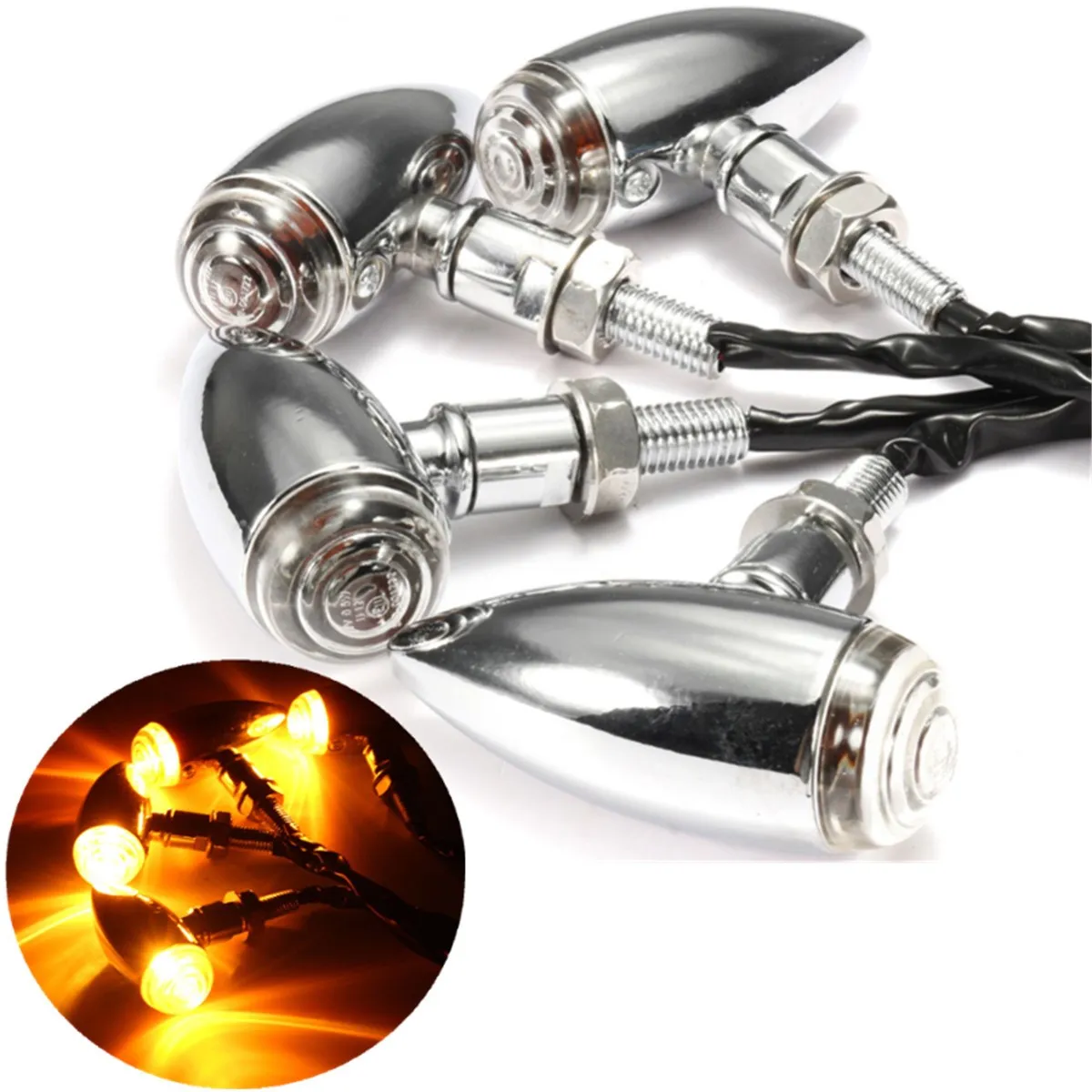 

4pcs Chrome Motorcycle Bullet Turn Signal Indicator Light For Harley Chopper 10mm