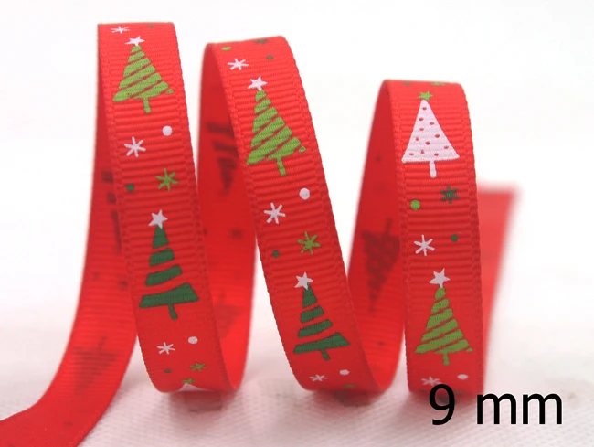 

[IuBuFiGo] New 3/8" 9mm Christmas Tree Ribbon Printed Grosgrain Decoration Tape,Hair bows 100 yards/roll Free shipping