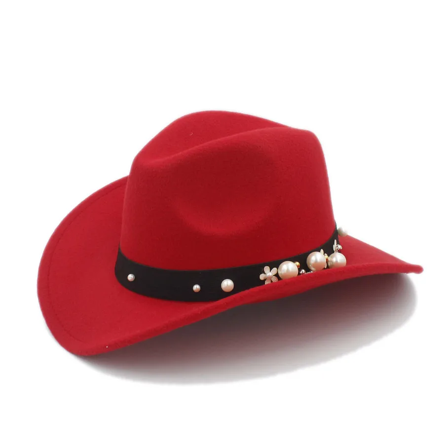Модная женская Chapeu западная ковбойская шляпа для элегантной леди ковбойская широкая джазования с полями церковная Кепка одежда Sombrero Топ Кепка - Цвет: Red