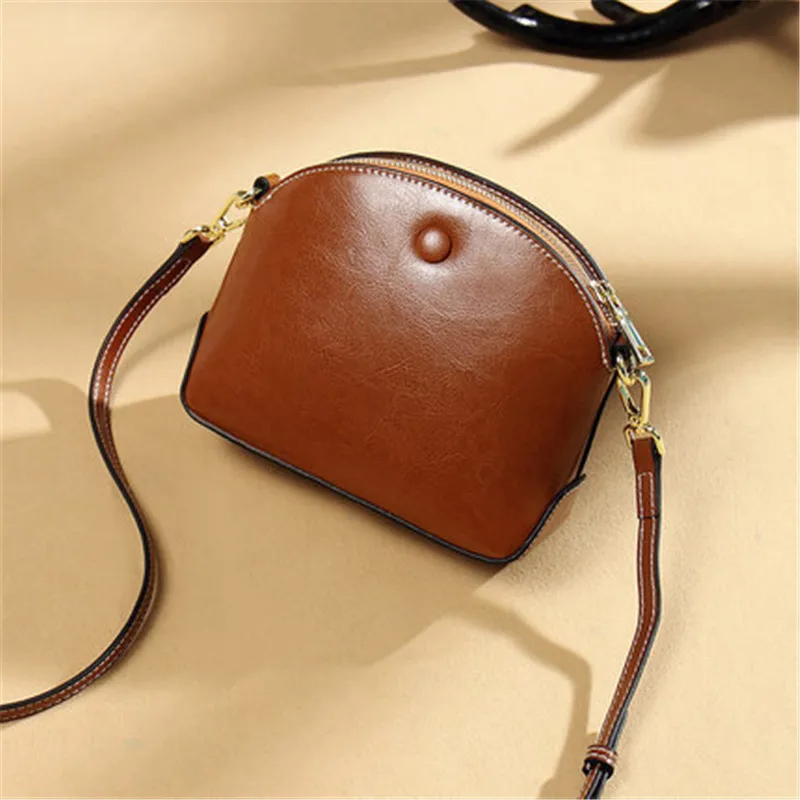 

New Fashion Genuine Leather Small Shell Bag For Women Girls Leisure Waxy Leather Shoulder bag solid Crossbody bag #PM6940-D