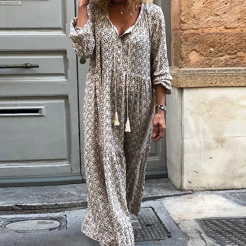 

Women's Dress Ladies Holiday Summer V Neck Loose Casual Stylish Straight Dress