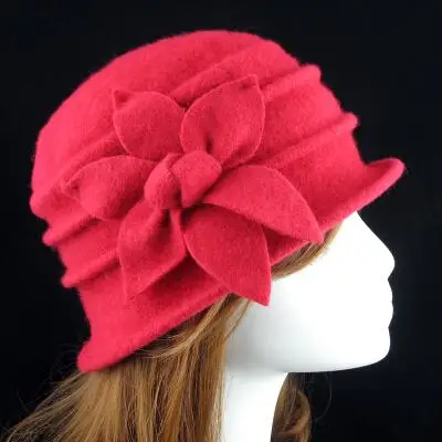 Чистая шерсть, теплые зимние женские шляпы с шестиугольным цветком, высокое качество, женская шапочка в стиле кэжуал, 9 цветов - Цвет: red
