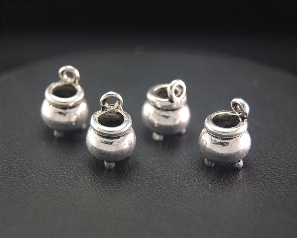 

8pcs Antique Sliver Halloween Witch Cauldron Cooking Pot Charm Metal Charms For Jewelry Making 9X12mm A2032