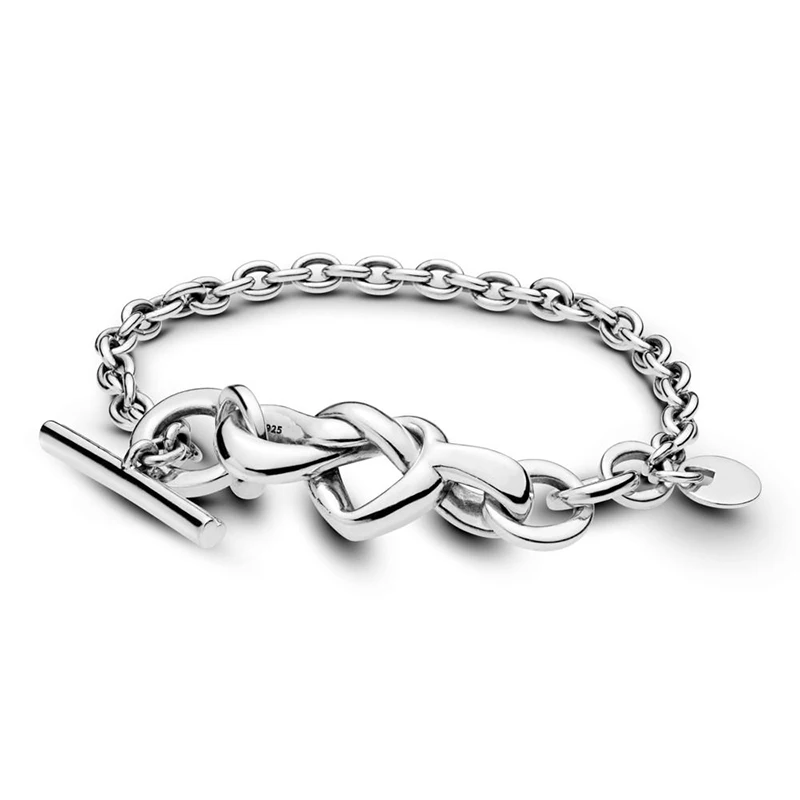 

2019 Real 925 Sterling Silver Knotted Heart Original Pan Bracelet Fit Women Bead Charm Bangle Gift DIY Jewelry