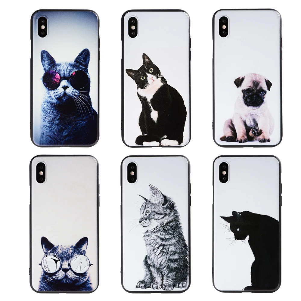 

Black TPU Patterned Case For iPhone 7 8 6 6S Plus 5S 5 S SE X XS Max XR Soft Silicone Cute Cat Animal Lover Printing Phone Cases