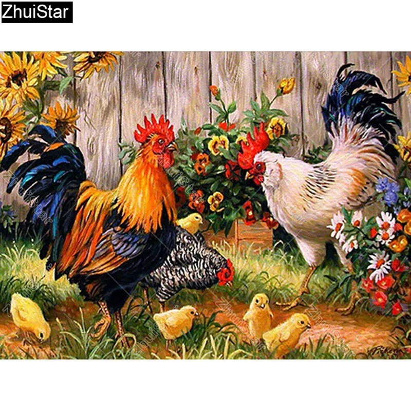 

Zhui Star Full Square Drill 5D DIY Diamond Painting "Many chicken" 3D Embroidery Cross Stitch Rhinestone Mosaic Decor