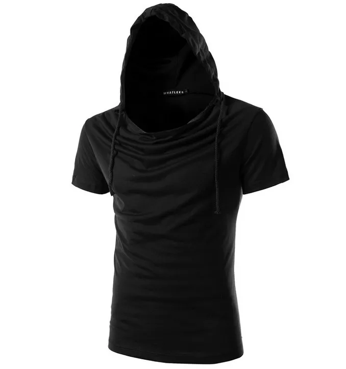 Уличные мужские тонкие топы с капюшоном, пуловер для мужчин, походный отдых, дышащие футболки с короткими рукавами, однотонные, большие размеры, блузка со складками - Цвет: black