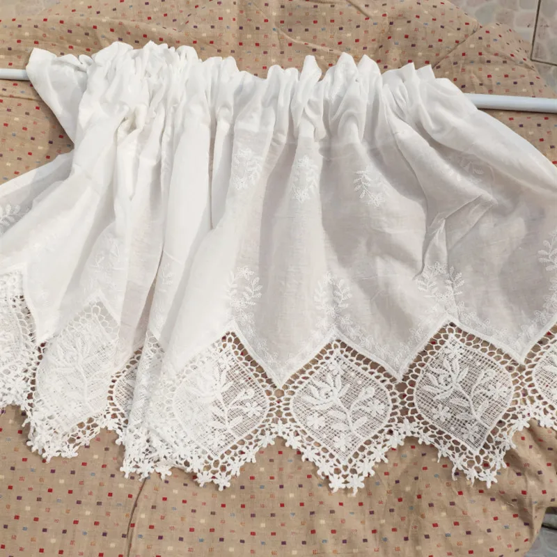 

JUYANG. Cotton embroidered cabinet curtains. Pure white short curtains. Decorative half curtain, coffee curtain
