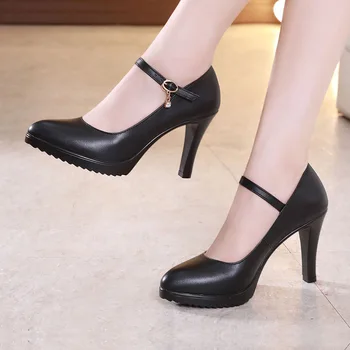 

New Fashion Pointed Toe Women Genuine Leather Shoes For Wedding Women Platform Pumps With High Heels Shoes For Office Work Shoes